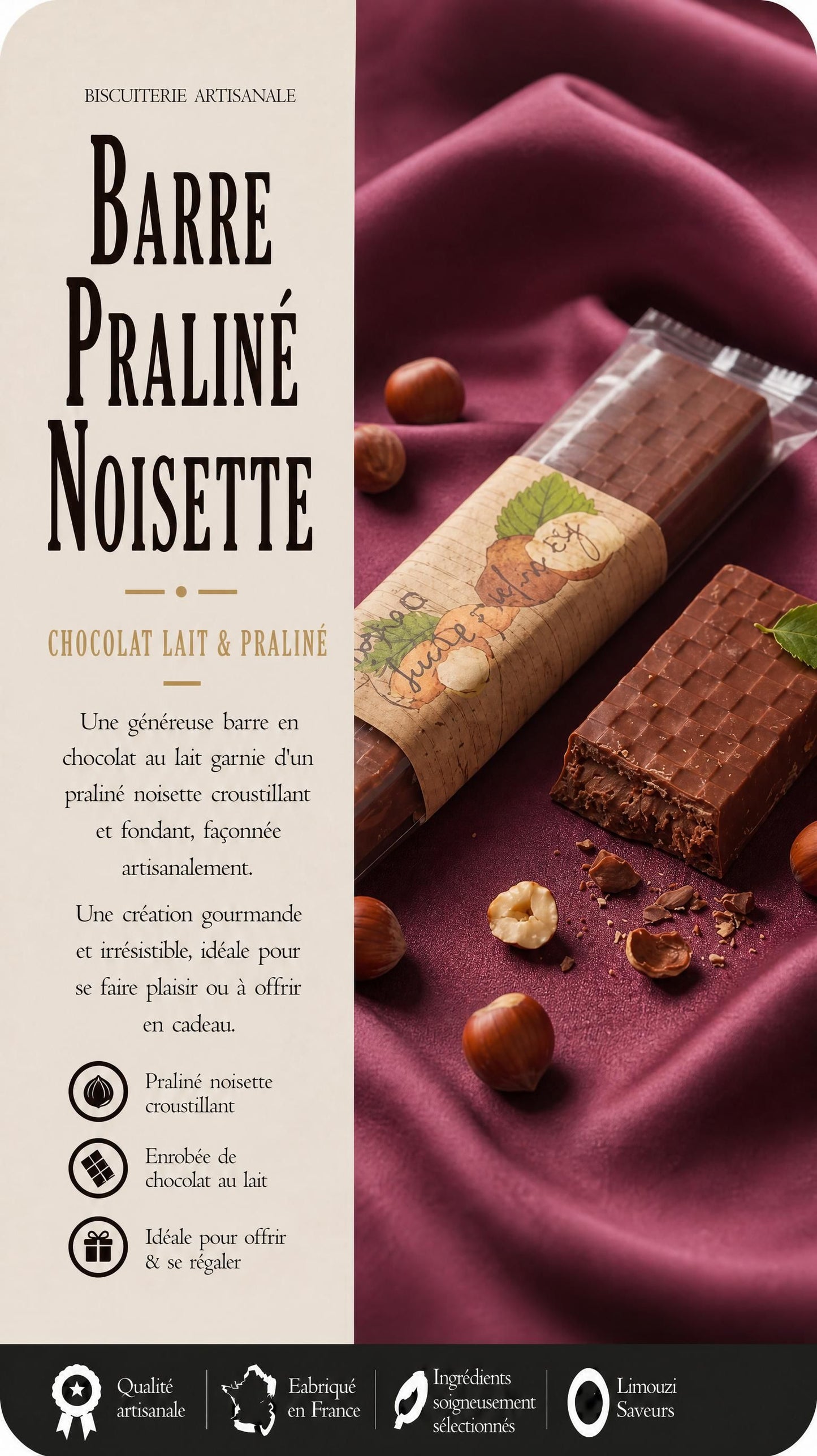 Barre Choc'up Praliné Chocolat Lait 80g