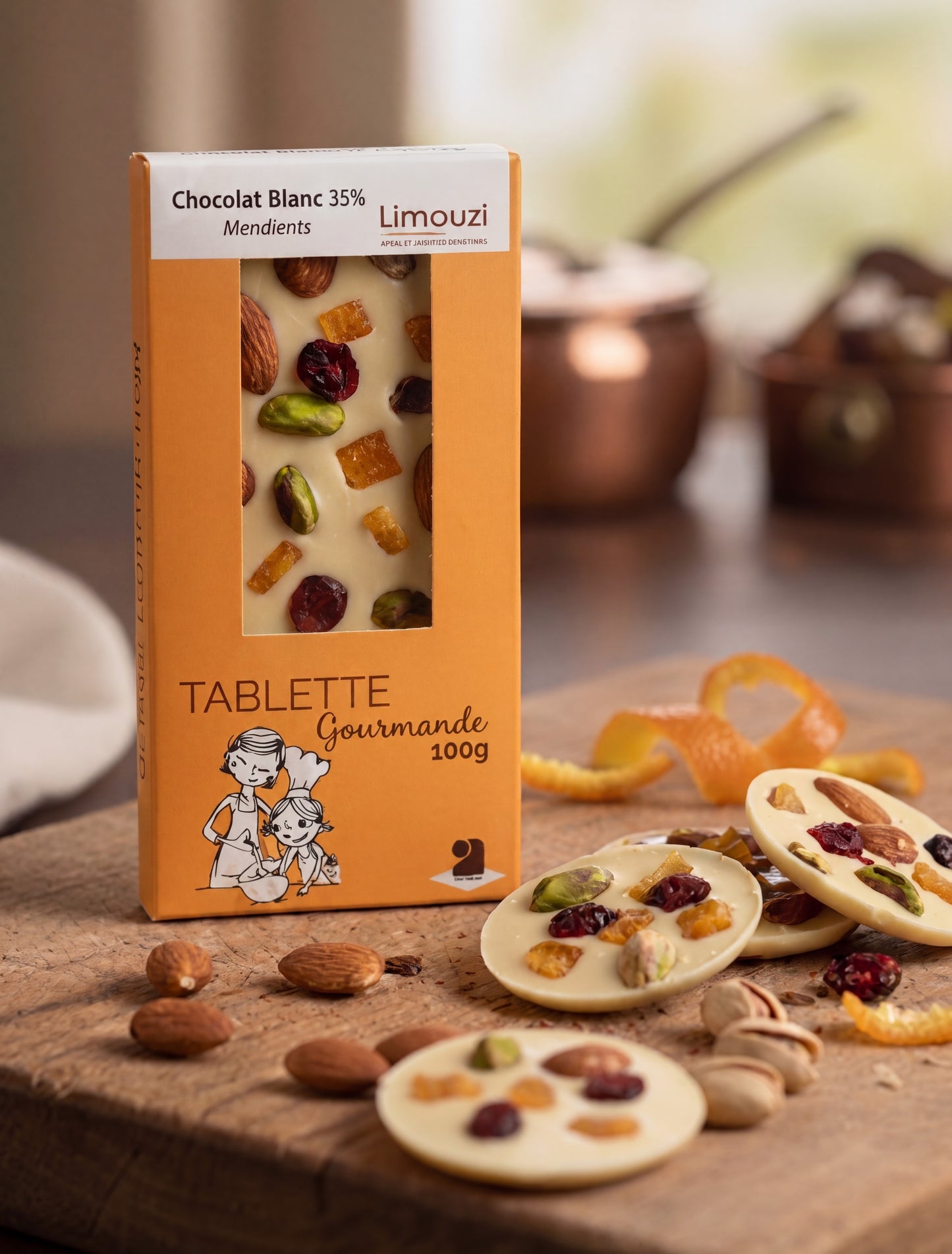 Tablettes de chocolat blanc 30% mendiants 100g