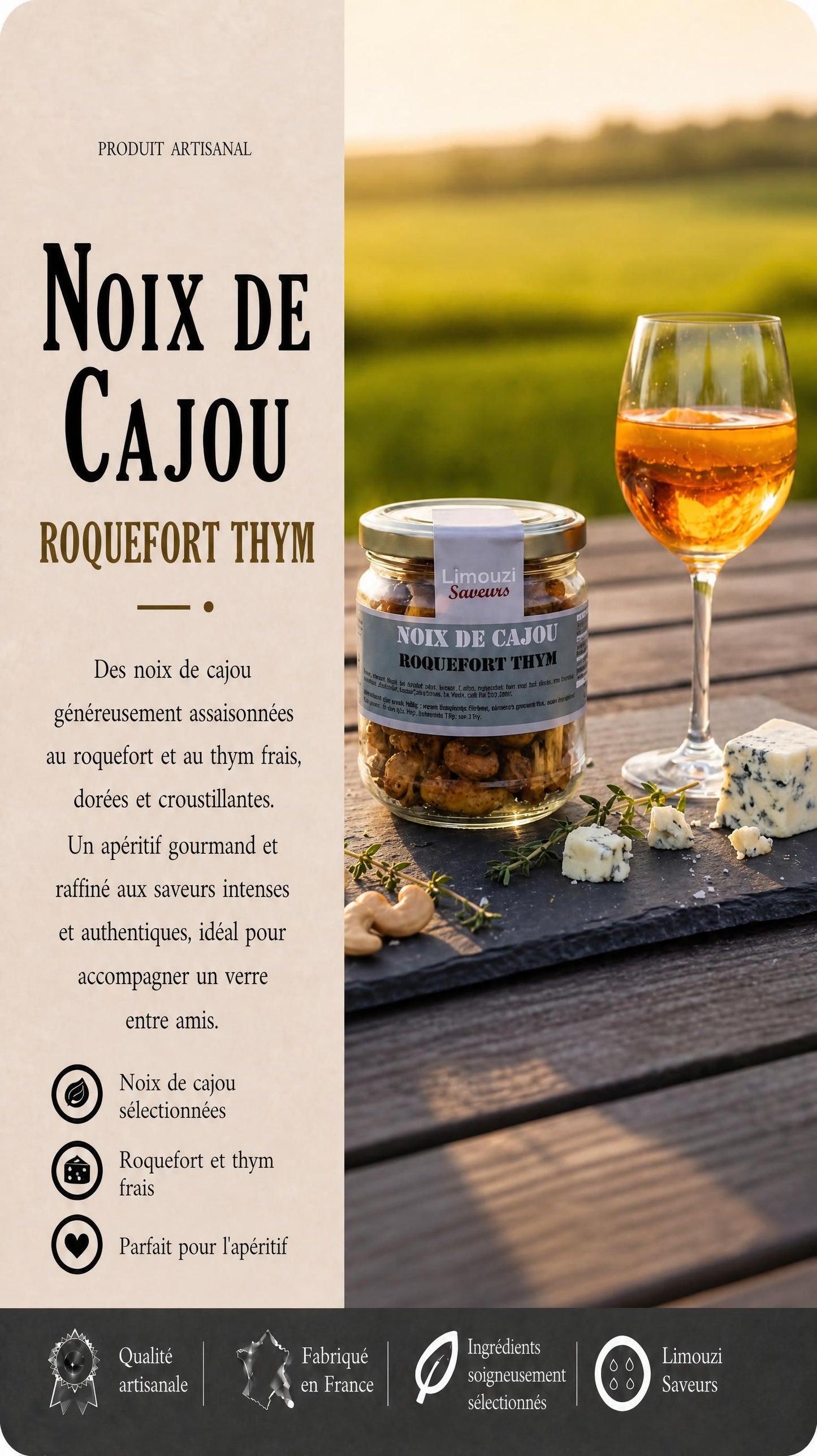 Noix de Cajou Roquefort Thym 90g