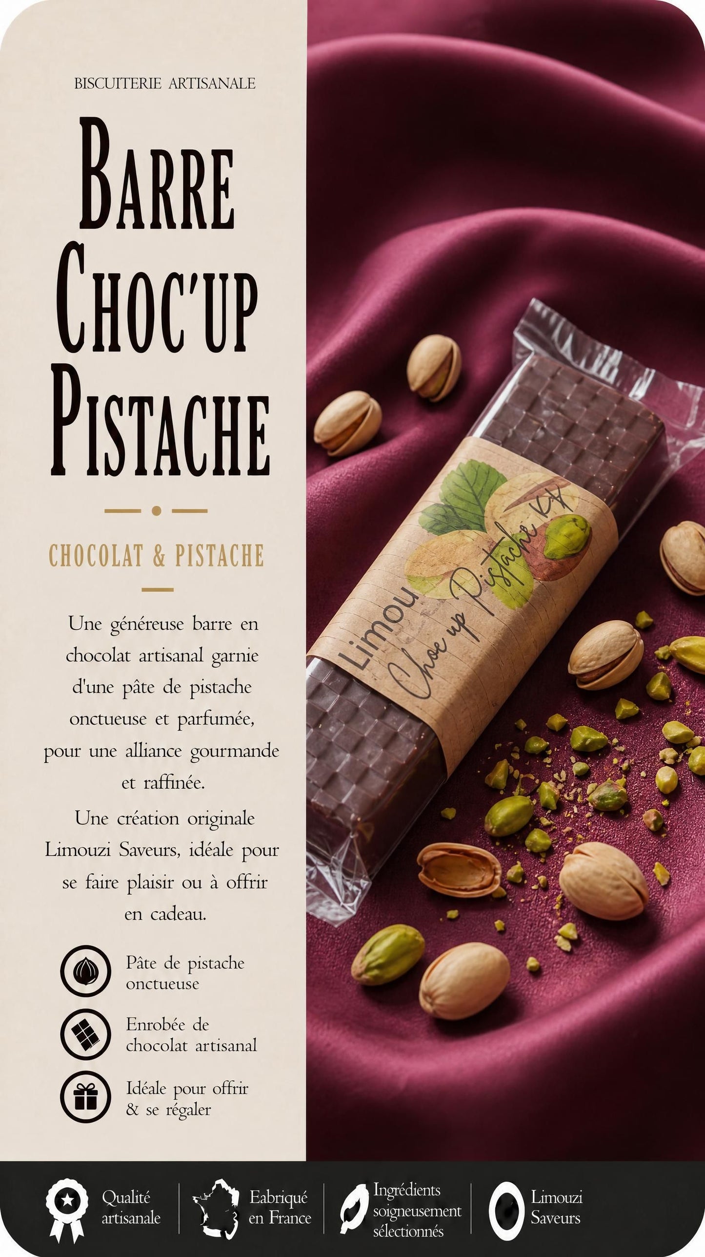 Barre Choc'up Pistache Chocolat Noir 80g