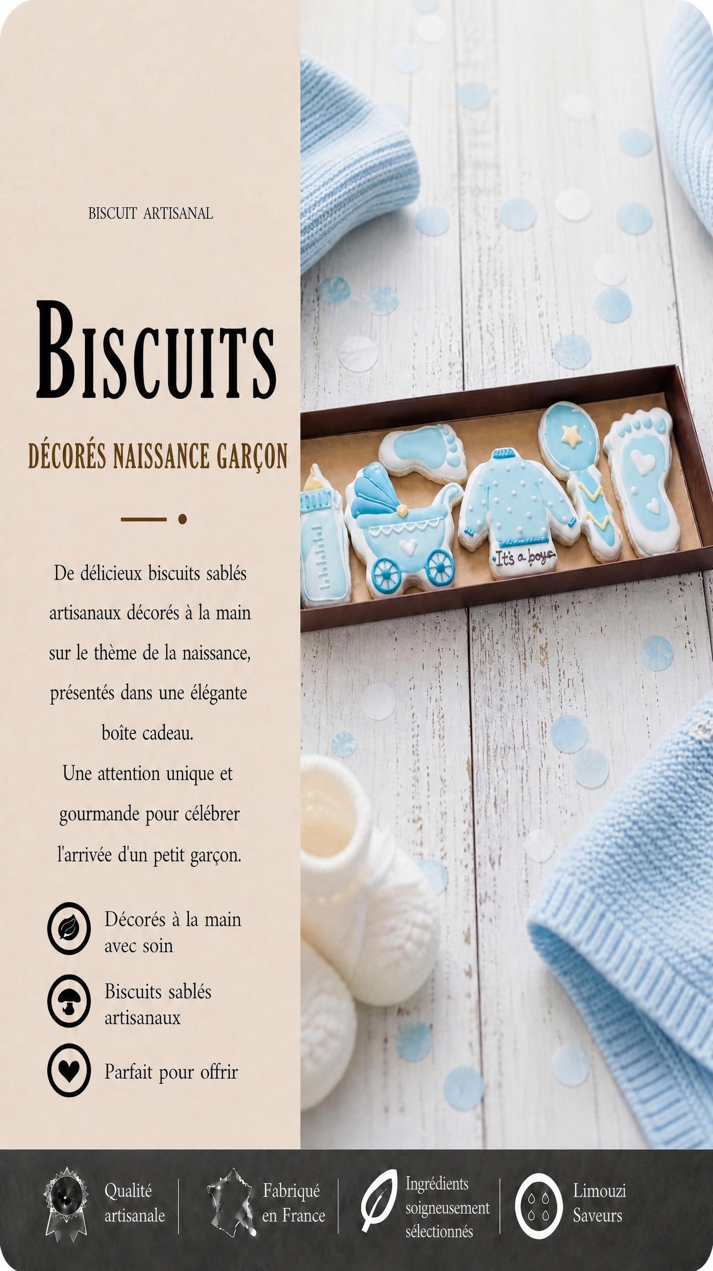 Coffret Naissance Garçon — Biscuits Personnalisés " c'est un garçon "