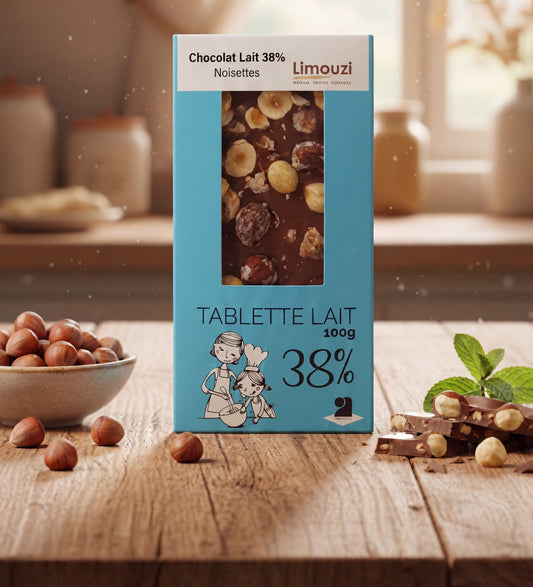Tablettes de chocolat lait 38% noisette 100g