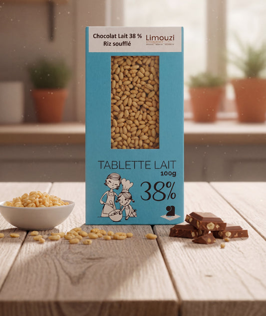 Tablettes de chocolat lait 38% riz soufflé 100g