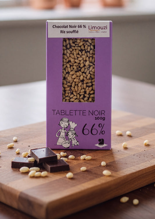 Tablettes de chocolat noir 66% riz soufflé 100g