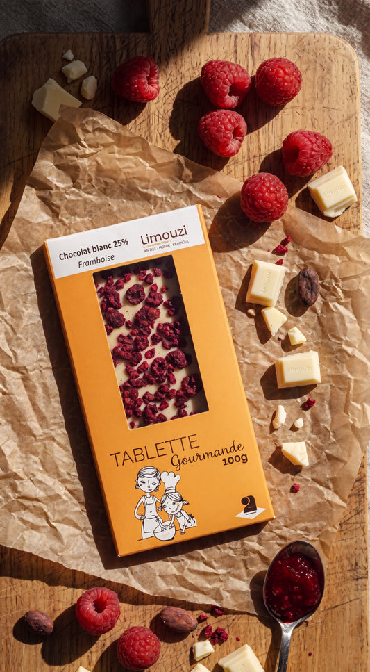 Tablettes de chocolat blanc 30% framboise 100g