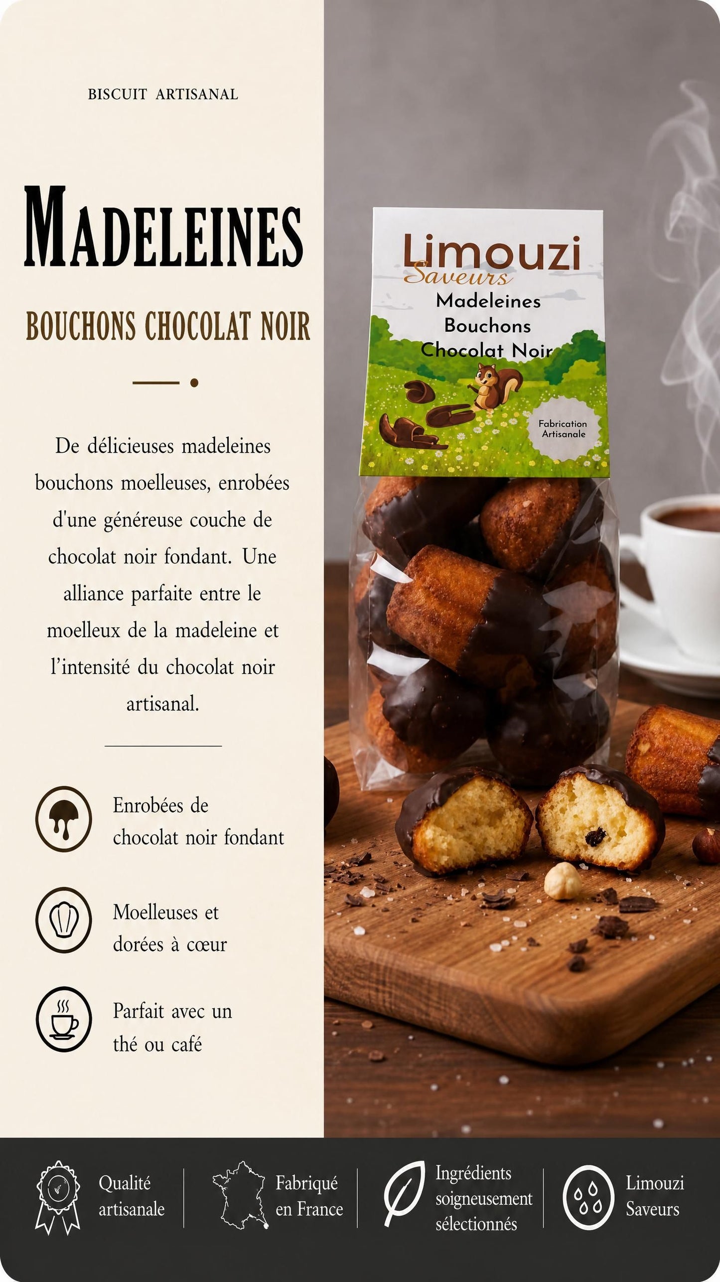 Madeleine Bouchon Chocolat Noir 150G