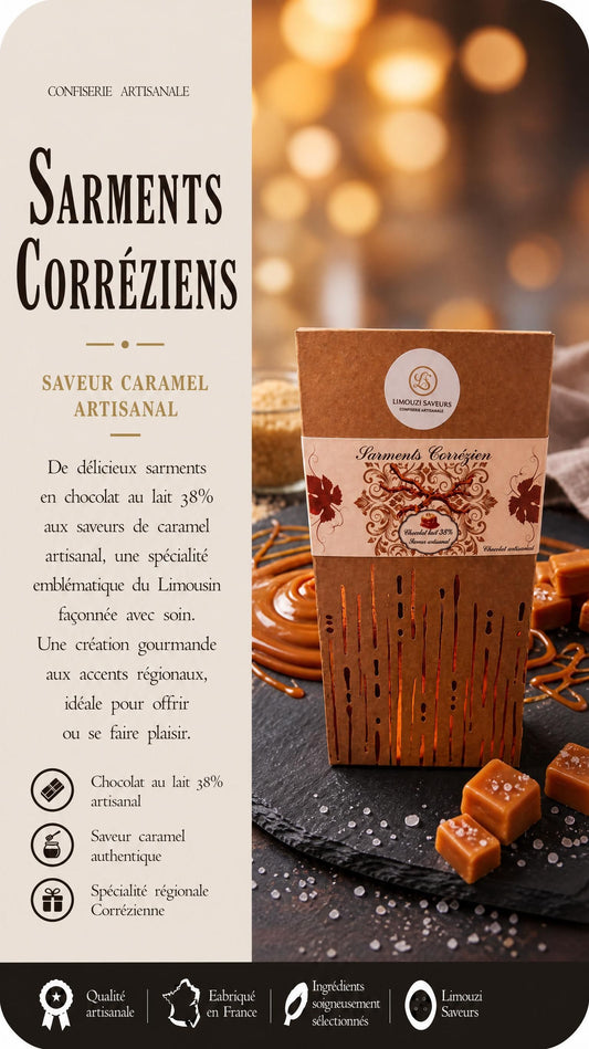 Sarments Corréziens Caramel — Chocolat au Lait 38% 80g