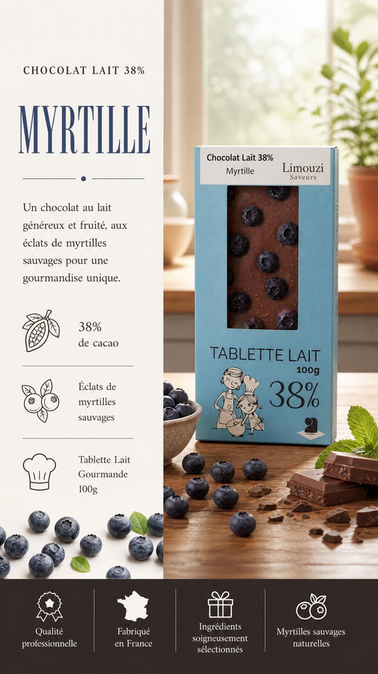 Tablette Chocolat Lait 38% Myrtille 100g