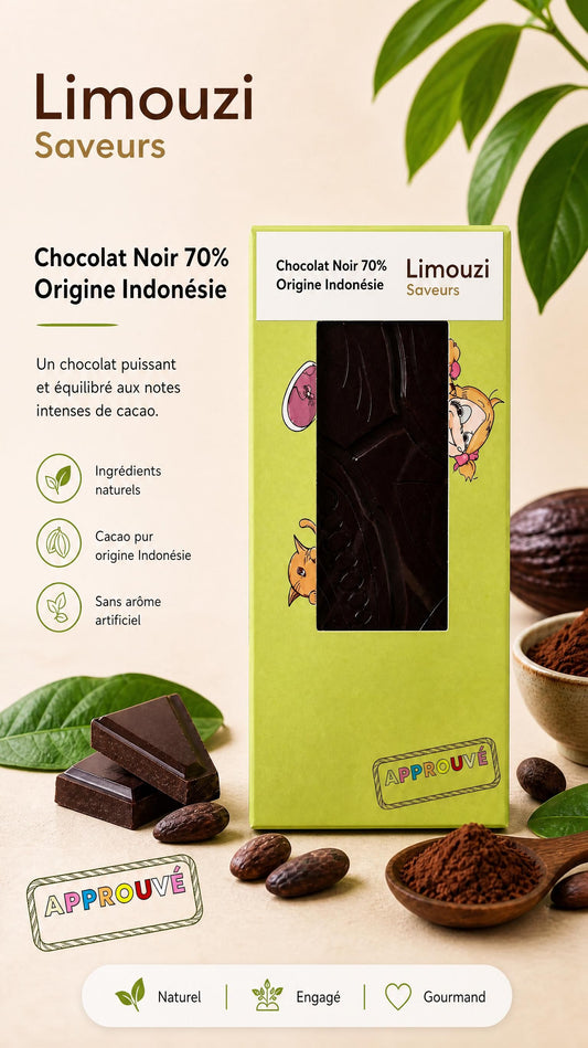 Tablette Chocolat Noir 70% Origine Indonésie 100g