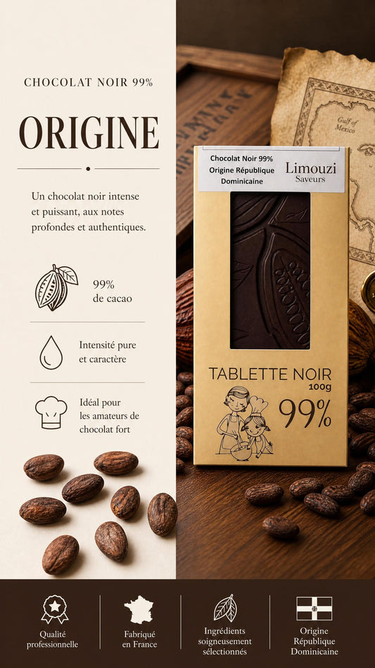 Tablette Chocolat Noir 99% Origine République Dominicaine 100g